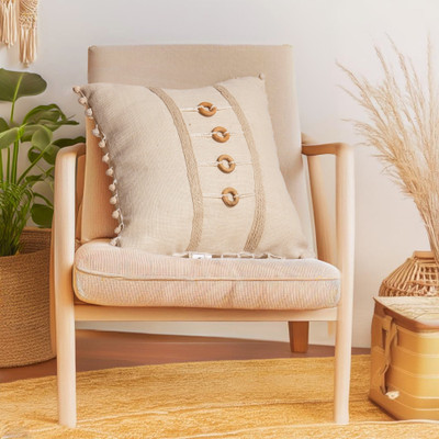 Sh Creation And Handlooms Microfibre Cushion Pack of 2 Stripes Designer & Decorative Jute Cushion Square Shapes for your Luxuries (Size16X16 )(OFF WHITE)