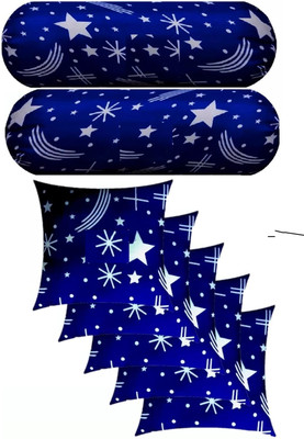 ZOXAB Microfibre Bolster Pack of 7 Solid Combo Set Of 5 Cushion And 2 Microfibre Nature Bolster(Blue Star2)