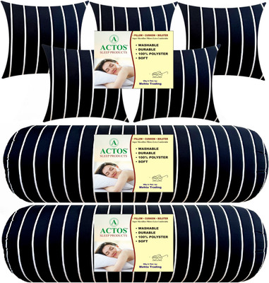 ACTOS Microfibre Stripes Bolster Pack of 7(Black, White)