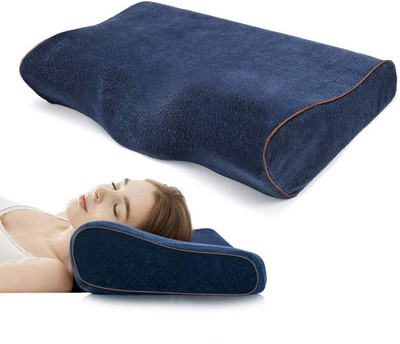araami MEMORY FOAM ORTHOPEDIC CONTOUR NECK CURV PILLOW FOR SLIPPING BED PILLOW Memory Foam Solid Sleeping Pillow Pack of 1(Navy Blue)