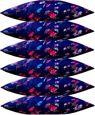GKM Microfibre Floral Sleeping Pillow Pack of 6(Blue)