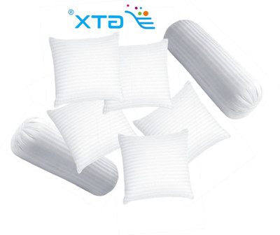 GTX Microfibre Bolster Pack of 7 Stripes Premium Diwan set of 5 cushions and 2 blaster(White)