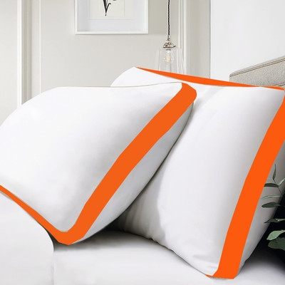 Pisaganj Microfibre Solid Sleeping Pillow Pack of 2(White-Orange)