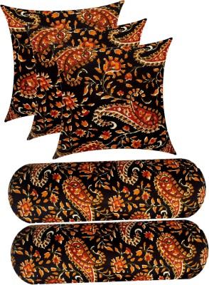 GKM Microfibre Floral Sleeping Pillow Pack of 5(Black, Orange1)