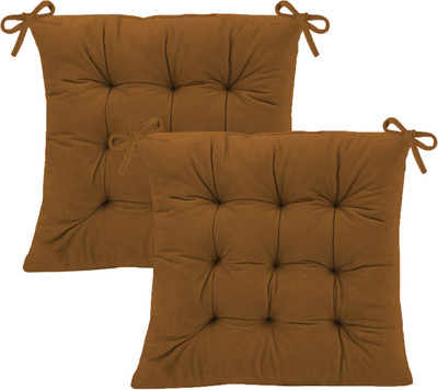 Daddy Cool Polyester Fibre Solid Chair Pad Pack of 2(Brown)