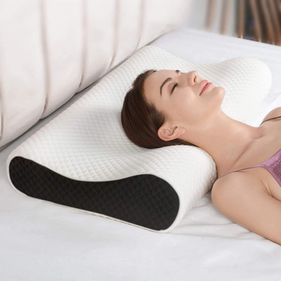 CUSHIO Cervical Contour Memory Foam Pillow - Orthopedic Pillow for Neck Pain Relief Memory Foam Solid Orthopaedic Pillow Pack of 1(White)
