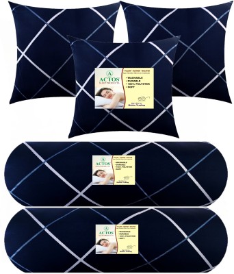 ACTOS 3 Cushion 2 bolster Microfibre Geometric Bolster Pack of 5(Dark Blue)