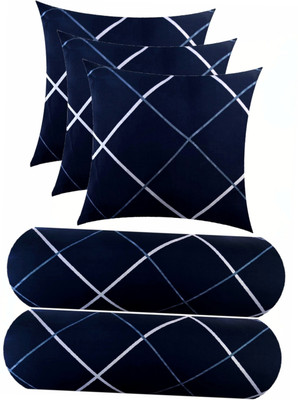 Urmila Creation Microfibre Bolster Pack of 5 Geometric 3 CUSHION 2 BOLSTER(Blue)