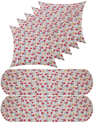 Changers 5 Cushion And 2 Bolster Microfibre Floral Bolster Pack of 7(Multicolor)