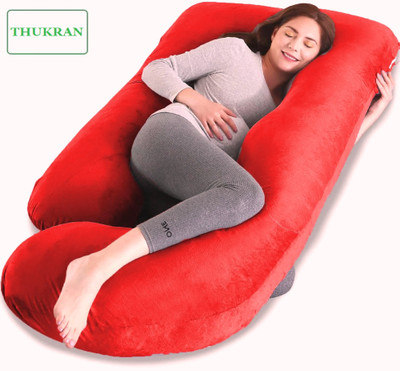 THUKRAN J Shape Microfibre Solid Pregnancy Pillow Pack of 1(Red)