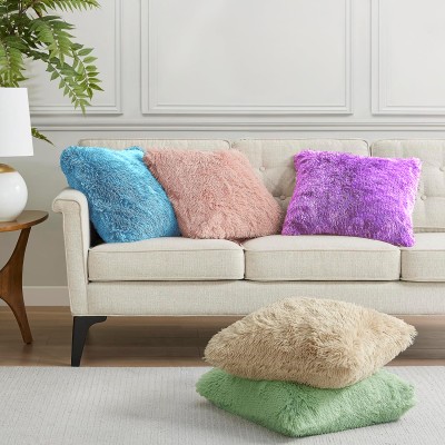 PICKKART Set of 5 Fur Pillow/Seat Sofa Cushion Square Throw Pillow, 12x12 Inches/30 cm Microfibre Solid Cushion Pack of 5(Purple, Blue, Beige, Baby Pink, Light Green)