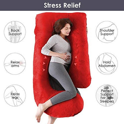 BATTOP J SHAPE Microfibre Solid Body Pillow Pack of 1(Red)