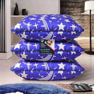 VILLAGERS Cotton Sleeping Pillow Pack of 3 Solid LUXURY(Blue)