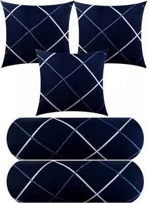 Swikon star 3 Cushion 2 bolster Microfibre Geometric Bolster Pack of 5(Blue)