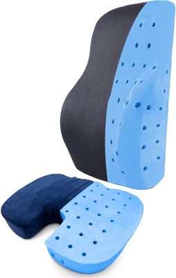 Sleepsia Ventilated Gel Infused Lumbar Support U Shape Coccyx Tailbone Seat Cushion Combo Memory Foam Solid Orthopaedic Pillow Pack of 2(Black, Blue)