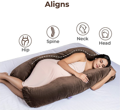 ANVANSA Microfibre, Polyester Fibre Pregnancy Pillow Pack of 1 Solid ultra soft u shape pillow(Brown)