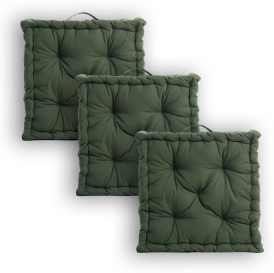 ESSAN FABRIX Luxury Polyester Fibre Solid Floor Cushion Pack of 3(Dark Green)