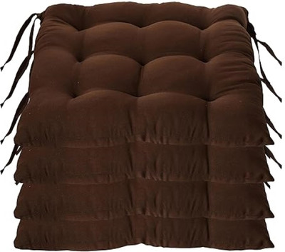 LivSpacey Microfibre Chair Pad Pack of 4 Solid Soft Square Seat Chair Pad for Home, Office & Car | 40x40 cm(Brown)