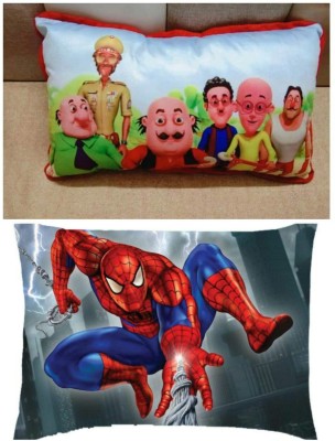 lovepillow Microfibre Solid Baby Pillow Pack of 2(Multicolor, Motu Patlu Family & Spinder Man)