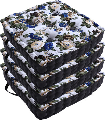 KUBER INDUSTRIES Microfibre Floral Chair Pad Pack of 4(White)