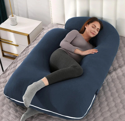 THUKRAN J Shape Microfibre Solid Pregnancy Pillow Pack of 1(Dark Blue)