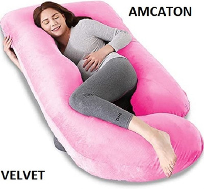 AMCATON Microfibre, Polyester Fibre Pregnancy Pillow Pack of 1 Solid ultra soft j shaped pillow(Pink)