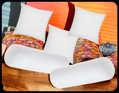 Urmila Creation Microfibre Bolster Pack of 5 Solid Diwan Set Of 3 Cushion & 2(White)