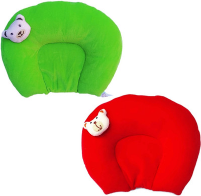 Ducudu Mustard Pillow For Newborn Baby Round Head Shaping Baby Pillow Microfibre Toons & Characters Baby Pillow Pack of 2(Green or Red)