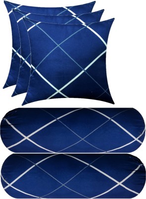 GKM Microfibre Stripes Bolster Pack of 5(Dark Blue, White)