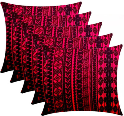 GKM Microfibre Geometric Cushion Pack of 5(Maroon, Black)