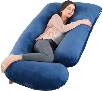 AMCATON ultra soft j shaped pillow Microfibre, Polyester Fibre Solid Pregnancy Pillow Pack of 1(Dark Blue)