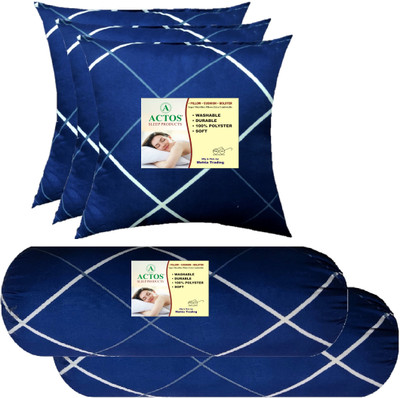 ACTOS 3 Cushion And 2 Microfibre Geometric Bolster Pack of 5(Blue, White11)