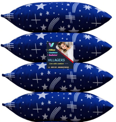 VILLAGERS Polyester Fibre Sleeping Pillow Pack of 4 Abstract Blue Star(Blue)