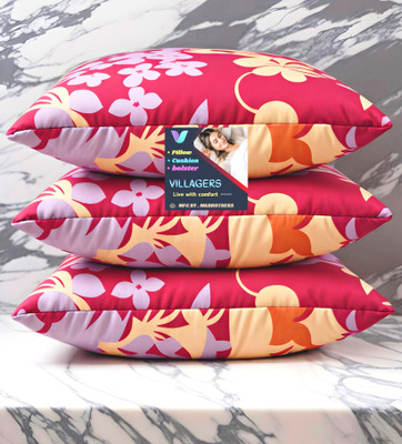 Tecsun FLOWER Polyester Fibre Abstract Sleeping Pillow Pack of 3(Pink)
