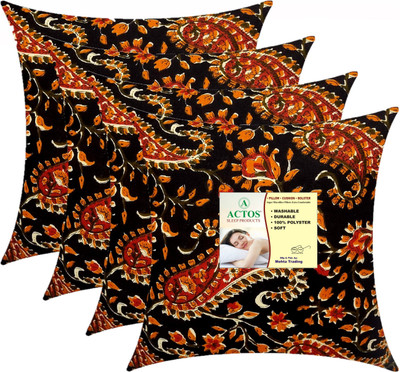 ACTOS Microfibre Floral Cushion Pack of 4(Blue, Multicolor19)