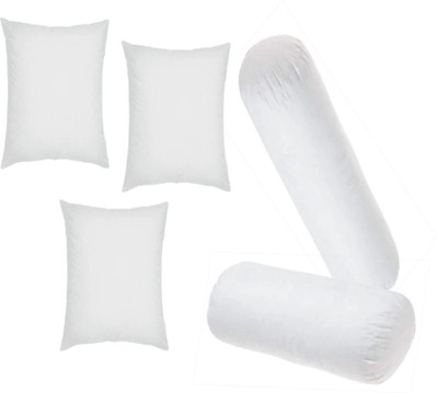 GTX Premium 3 Cushions & 2 Microfibre Solid Bolster Pack of 5(White)