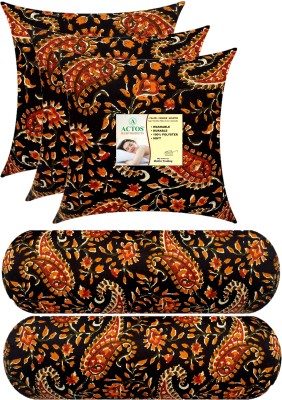 ACTOS Combo Set Of 3 Cushion And 2 Microfibre Floral Bolster Pack of 5(Black, Multicolor24)