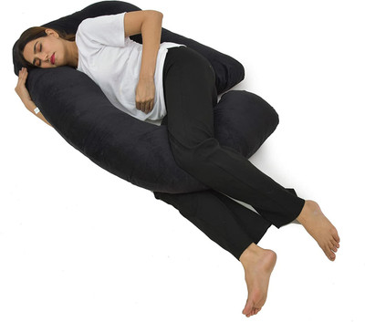 WILD MINT ultra soft j shaped pillow Microfibre, Polyester Fibre Solid Pregnancy Pillow Pack of 1(Black)