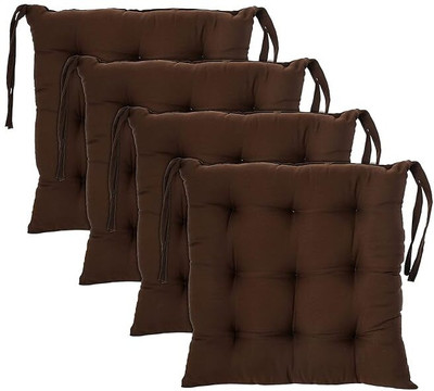 Giri Creative Store Cotton Geometric, Solid Chair Pad Pack of 4(Coffee)