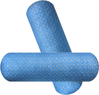 GKM Microfibre Floral Bolster Pack of 2(Light Blue)