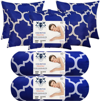 SANJU BROTHER 2 Bolester 5 Cushion Microfibre Abstract Bolster Pack of 7(Blue)