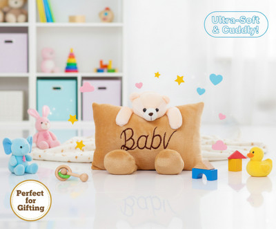 GenisysX Soft Teddy Bear Baby Pillow – Cute Plush Cushion for Kids & Newborns Polyester Fibre Animals Baby Pillow Pack of 1(Peach)