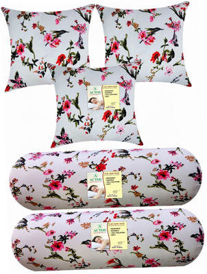 ACTOS Combo Set Of 3 Cushion And 2 Microfibre Floral Bolster Pack of 5(White27)