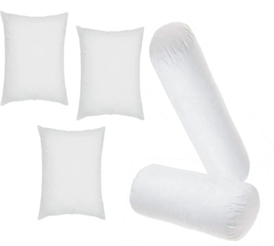 GTX Premium 3 Cushions & 2 Microfibre Solid Bolster Pack of 5(White)
