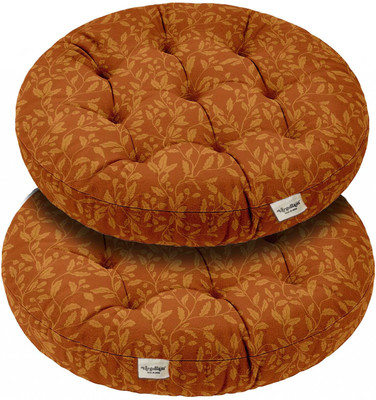 Vargottam Foam Floor Cushion Pack of 2 Nature Tufted Floor Seating Cushion(Rust Autumn Vine)