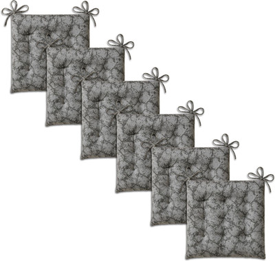 LUXE HOME INTERNATIONAL Polyester Fibre Chair Pad Pack of 6 Floral(Grey)