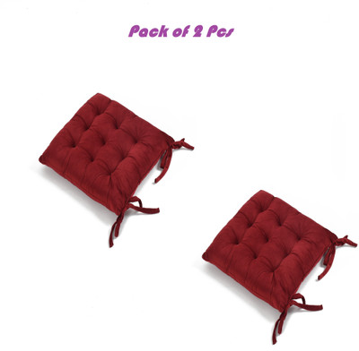 ZUCLLIN Polyester Fibre Solid Chair Pad Pack of 2(Maroon)