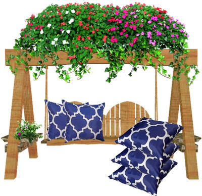 SANJU BROTHER Microfibre Floral Cushion Pack of 5(BLUE JALAR)