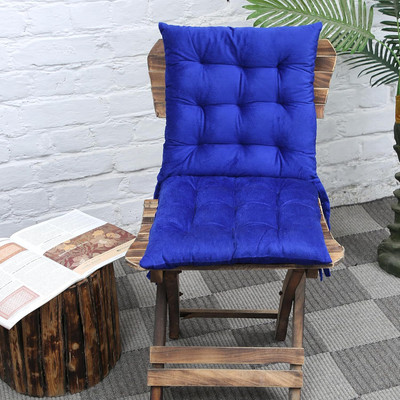 MY HOME Cotton Cushion Pack of 2 Solid Cotton Chair Pads with Ties | Soft Seat Cushions for Office Dining Kitchen Chair(Blue)