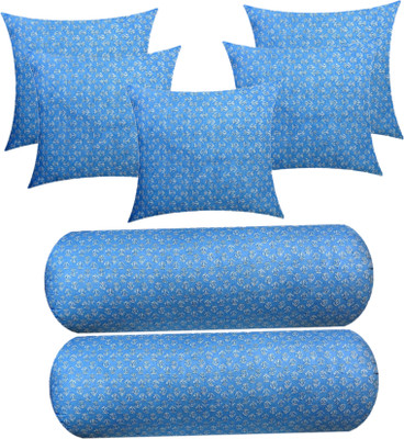Changers Microfibre Cushion Pack of 7 Floral Combo Set of 2 Bolster And 5(Light Blue)